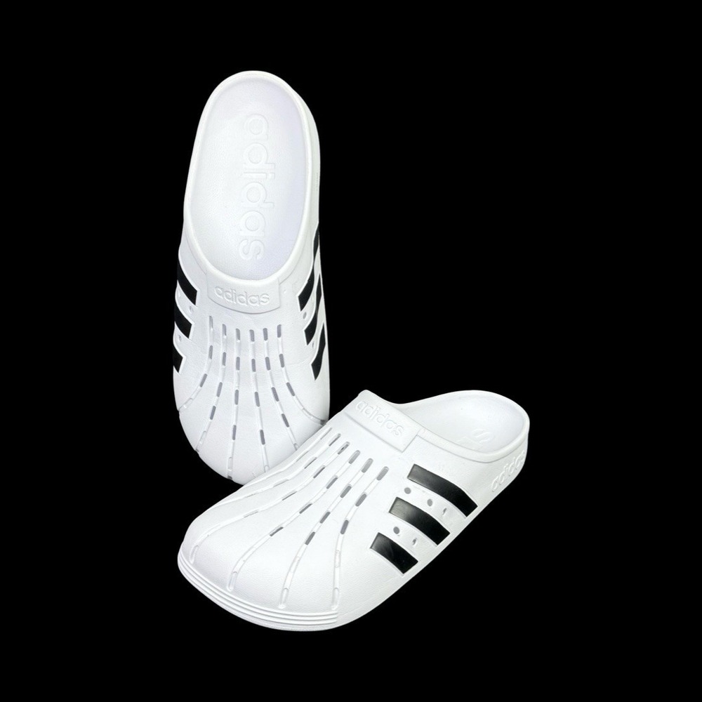 Adidas Adilette Slides Clogs Mens Size 13 White Black Slip-On Clog Sandals